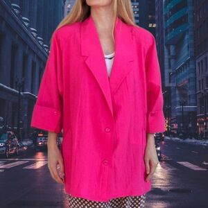 Vintage 80s Hot Pink Dolman Boxy Jacket Style Top M L